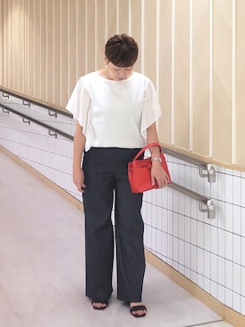 「COUP DE CHANCE（クードシャンス）の【手洗い可／日本製】フレンチシアーカットソー（Tシャツ/カットソー、ホワイト系）」を使った、tomoさん（レディース・153cm）の夏コーディネート
