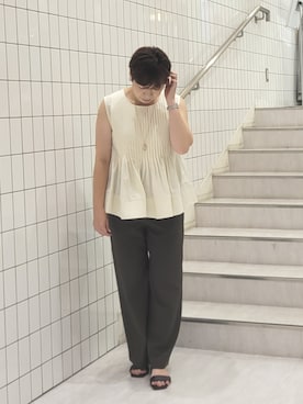 「cloenc（クロエンス）のブロードギャザーブラウス（シャツ/ブラウス、ホワイト系）」を使った、tomoさん（レディース・153cm）の夏コーディネート