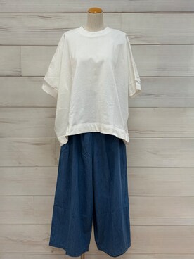 「one'sterrace（ワンズテラス）のヘビーウェイト 天竺リブ袖プルオーバー（Tシャツ/カットソー、ベージュ系）」を使った、idkさん（レディース・158cm）の春コーディネート