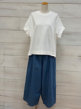 「one'sterrace（ワンズテラス）のヘビーウェイト 天竺半袖プルオーバー（Tシャツ/カットソー、ベージュ系）」を使った、idkさん（レディース・158cm）の春コーディネート