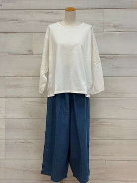 「one'sterrace（ワンズテラス）の異素材刺繍切替プルオーバー（Tシャツ/カットソー、ホワイト系）」を使った、idkさん（レディース・158cm）の春コーディネート