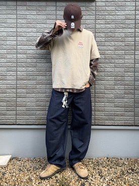 「U.S. POLO ASSN.（ユーエスポロアッスン）のU.S. POLO ASSN./ユーエスポロアッスン 別注ネルチェックシャツ/オンブレチェックシャツ(限定展開)（シャツ/ブラウス、ブラウン系）」を使った、hisa.さん（メンズ・177cm）の春コーディネート