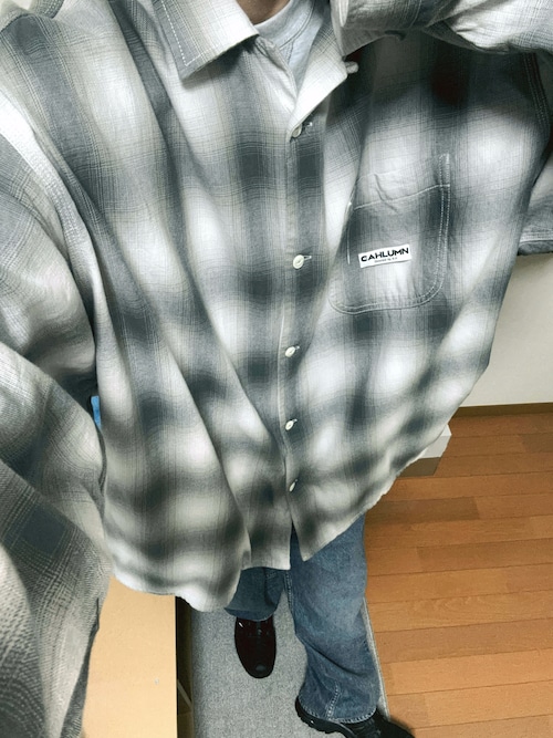 CAHLUMN オンブレチェックシャツ CAHLUMN/カウラム Magazine Pocket Open Collar Shirt(Ombre)/マガジン