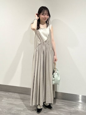 「A part by（アパートバイ）の２WAYラメタンクトップ（タンクトップ、ホワイト系）」を使った、tutuememさん（レディース）の春コーディネート