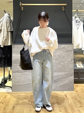 「A part by（アパートバイ）のApbカーブデニムパンツ（デニムパンツ、ブルー系）」を使った、tutuememさん（レディース）の春コーディネート