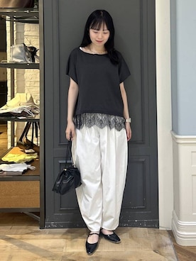 「A part by（アパートバイ）のキンチャクミニショルダバッグ（ショルダーバッグ、ブラック系）」を使った、tutuememさん（レディース）の夏コーディネート