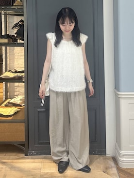 「A part by（アパートバイ）のキンチャクミニショルダバッグ（ショルダーバッグ、ホワイト系）」を使った、tutuememさん（レディース）の夏コーディネート