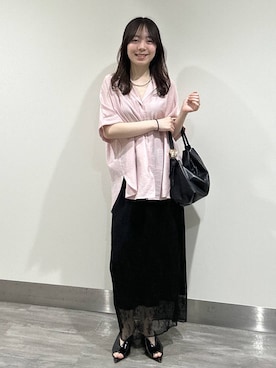 「A part by（アパートバイ）のレースプリーツイージースカート（スカート、ブラック系）」を使った、tutuememさん（レディース）の春コーディネート