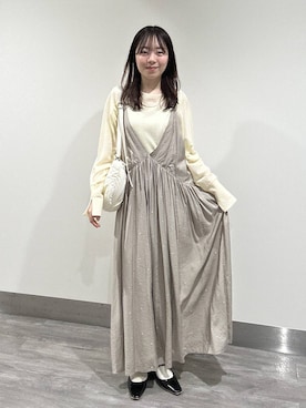「A part by（アパートバイ）の【今年も登場！】ドットシシュウキャミワンピース（ワンピース、ベージュ系）」を使った、tutuememさん（レディース）の春コーディネート