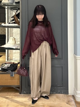 「A part by（アパートバイ）のキンチャクミニショルダバッグ（ショルダーバッグ、レッド系）」を使った、tutuememさん（レディース）の夏コーディネート