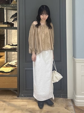 「A part by（アパートバイ）のキンチャクミニショルダバッグ（ショルダーバッグ、ホワイト系）」を使った、tutuememさん（レディース）の夏コーディネート