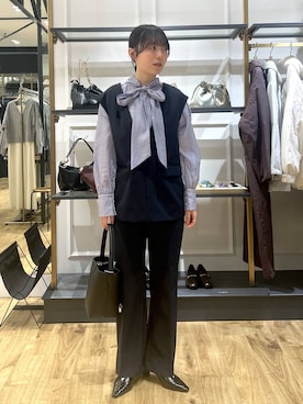 「A part by（アパートバイ）の【セレモニー】Ｃ＊2WAYボウタイブラウス（シャツ/ブラウス、ブルー系）」を使った、tutuememさん（レディース）の冬コーディネート