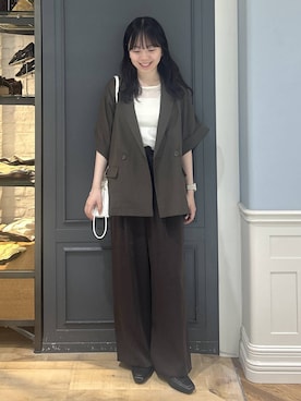 「A part by（アパートバイ）のキンチャクミニショルダバッグ（ショルダーバッグ、ホワイト系）」を使った、tutuememさん（レディース）の夏コーディネート