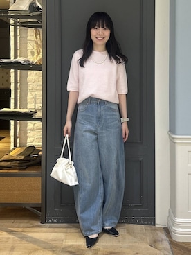 「A part by（アパートバイ）のキンチャクミニショルダバッグ（ショルダーバッグ、ホワイト系）」を使った、tutuememさん（レディース）の秋コーディネート
