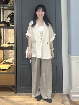 「A part by（アパートバイ）のキンチャクミニショルダバッグ（ショルダーバッグ、ホワイト系）」を使った、tutuememさん（レディース）の夏コーディネート