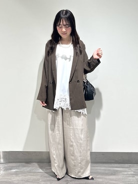 「A part by（アパートバイ）の≪追加3≫シアーWジャケット（テーラードジャケット、ブラウン系）」を使った、tutuememさん（レディース）の春コーディネート
