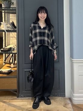 「A part by（アパートバイ）のキンチャクミニショルダバッグ（ショルダーバッグ、ブラック系）」を使った、tutuememさん（レディース）の夏コーディネート