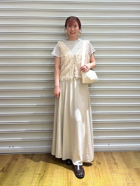 「LOWRYS FARM（ローリーズファーム）のフライスチビＴＥＥ 637055（Tシャツ/カットソー、ホワイト系）」を使った、ふうかちさん（レディース・156cm）の春コーディネート