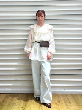 「LOWRYS FARM（ローリーズファーム）のワイドストレートデニムパンツ　607883（デニムパンツ、ブルー系）」を使った、ふうかちさん（レディース・156cm）の春コーディネート
