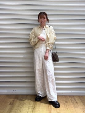 「LOWRYS FARM（ローリーズファーム）のジャガードフリンジＬＳ　102891（Tシャツ/カットソー、ベージュ系）」を使った、ふうかちさん（レディース・156cm）の春コーディネート
