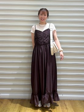 「LOWRYS FARM（ローリーズファーム）の【500mlペットボトル収納可】フラップショルダーＢＡＧ 1046881（ショルダーバッグ、ホワイト系）」を使った、ふうかちさん（レディース・156cm）の夏コーディネート