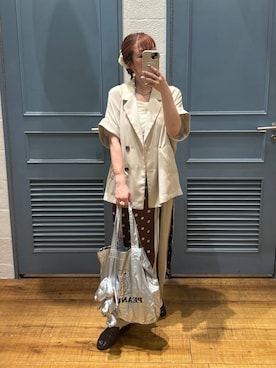 「アイテム（エコバッグ/サブバッグ、シルバー系）」を使った、ふうかちさん（レディース・156cm）の夏コーディネート