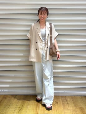「LOWRYS FARM（ローリーズファーム）のワイドストレートデニムパンツ　607883（デニムパンツ、ブルー系）」を使った、ふうかちさん（レディース・156cm）の夏コーディネート
