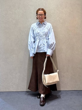 「LOWRYS FARM（ローリーズファーム）の【500mlペットボトル収納可】フラップショルダーＢＡＧ 1046881（ショルダーバッグ、ホワイト系）」を使った、ふうかちさん（レディース・156cm）の秋コーディネート