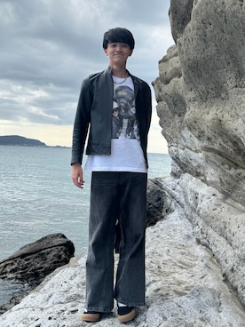 「アイテム（ライダースジャケット）」を使った、kaitomycさん（メンズ・176cm）の秋コーディネート