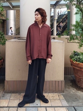 「SENSE OF PLACE by URBAN RESEARCH（センスオブプレイスバイアーバンリサーチ）のスラブライクオープンカラーロングスリーブシャツ（シャツ/ブラウス、ブラウン系）」を使った、Kentaさん（メンズ・179cm）の夏コーディネート