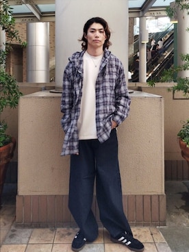 「SENSE OF PLACE by URBAN RESEARCH（センスオブプレイスバイアーバンリサーチ）のチェックシアーフーディーシャツ（シャツ/ブラウス、ブルー系）」を使った、Kentaさん（メンズ・179cm）の夏コーディネート