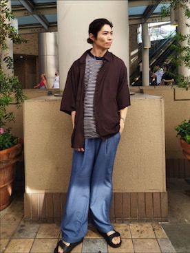 「SENSE OF PLACE by URBAN RESEARCH（センスオブプレイスバイアーバンリサーチ）の『速乾』ドライタッチ2タックワイドパンツ（その他パンツ）」を使った、Kentaさん（メンズ・179cm）の夏コーディネート