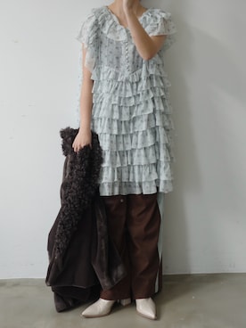 「アイテム（ワンピース/ドレス、グリーン系）」を使った、lambalmさん（レディース・156cm）の秋コーディネート