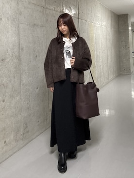 「RIVE DROITE（リヴドロワ）の【LIFE PC】 Focus Photo Tee（秋服）（Tシャツ/カットソー、ホワイト系）」を使った、nanakaさん（レディース・160cm）の秋コーディネート