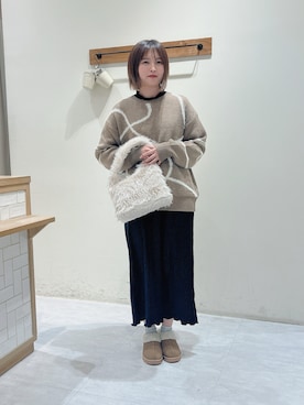 「ehka sopo（エヘカソポ）のムートン風シューズ（ブーツ）」を使った、てぃ𖠚໊｡ﾟさん（レディース・165cm）の冬コーディネート