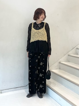 「KBF（ケイビーエフ）のフーディーレーストップス（Tシャツ/カットソー、ブラック系）」を使った、kuroさん（レディース・165cm）の秋コーディネート