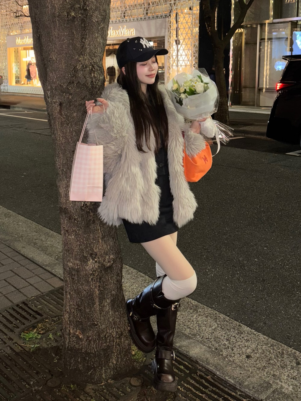 「今日のコーデ、誕生日コーデ」｜「emmyのアイテム（ブーツ、ブラウン系）」を使った、深結(みゆ)さん（骨格ストレート・レディース・159cm）の春コーディネートの1枚目の写真