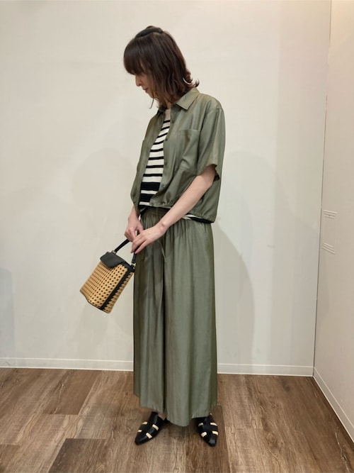 ブラウス シャツ デニム風ドロスト付き ショートシャツ / セットアップ対応 レディース COMME CA ISM ブラウス シャツ デニム風ドロスト付き ショート