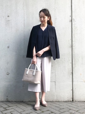 「COMME CA ISM（コムサイズム）のアイテム（ノーカラージャケット）」を使った、COMME CA ISM STAFFさん（レディース・164cm）の夏コーディネート