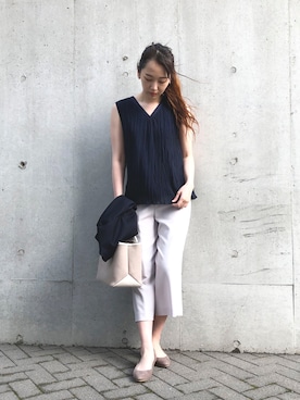 「COMME CA ISM（コムサイズム）のアイテム（ノーカラージャケット）」を使った、COMME CA ISM STAFFさん（レディース・164cm）の夏コーディネート