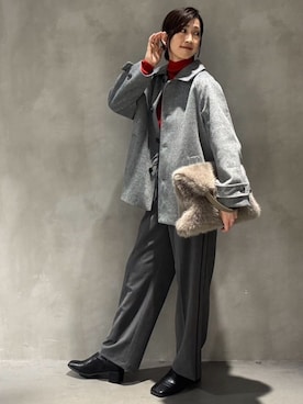 「アイテム（ステンカラーコート）」を使った、COMME CA ISM STAFFさん（レディース・170cm）の冬コーディネート