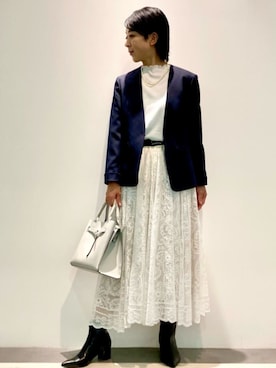 「アイテム（ノーカラージャケット）」を使った、COMME CA ISM STAFFさん（レディース・156cm）の秋コーディネート