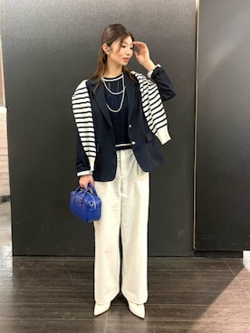 「COMME CA ISM（コムサイズム）の樹脂パールロングネックレス（ネックレス、ホワイト系）」を使った、COMME CA ISM STAFFさん（レディース・156cm）の春コーディネート