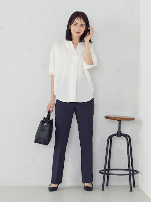 美しいベーシックパンツ】ポリエステルストレッチ セミフレア