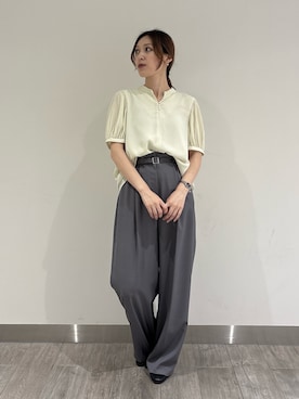 「NATURAL BEAUTY BASIC（ナチュラルビューティーベーシック）のラインパール楊柳ブラウス（シャツ/ブラウス、グリーン系）」を使った、mikiさん（レディース・151cm）の夏コーディネート