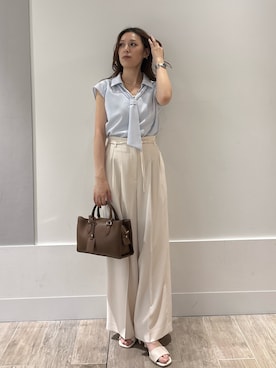 「NATURAL BEAUTY BASIC（ナチュラルビューティーベーシック）のスキッパータイブラウス（シャツ/ブラウス、ブルー系）」を使った、mikiさん（レディース・151cm）の夏コーディネート