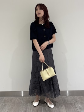 「NATURAL BEAUTY BASIC（ナチュラルビューティーベーシック）の【追加生産】シルクブレンドカーディガン半袖（カーディガン/ボレロ、ブルー系）」を使った、mikiさん（レディース・151cm）の夏コーディネート