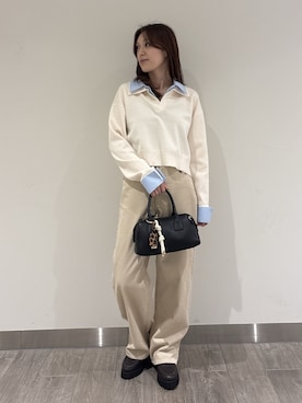 「N.（N. Natural Beauty Basic）（エヌエヌナチュラルビューティーベーシック）のシャツレイヤードニット（ニット/セーター、ホワイト系）」を使った、mikiさん（レディース・151cm）の秋コーディネート