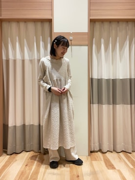 「Samansa Mos2（サマンサ モスモス）のインナー付花柄ジャカードキャミワンピース（ワンピース）」を使った、まったにさん（レディース・163cm）の冬コーディネート