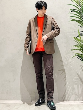 「アイテム（スウェット、オレンジ系）」を使った、SHI-MAさん（メンズ・173cm）の秋コーディネート